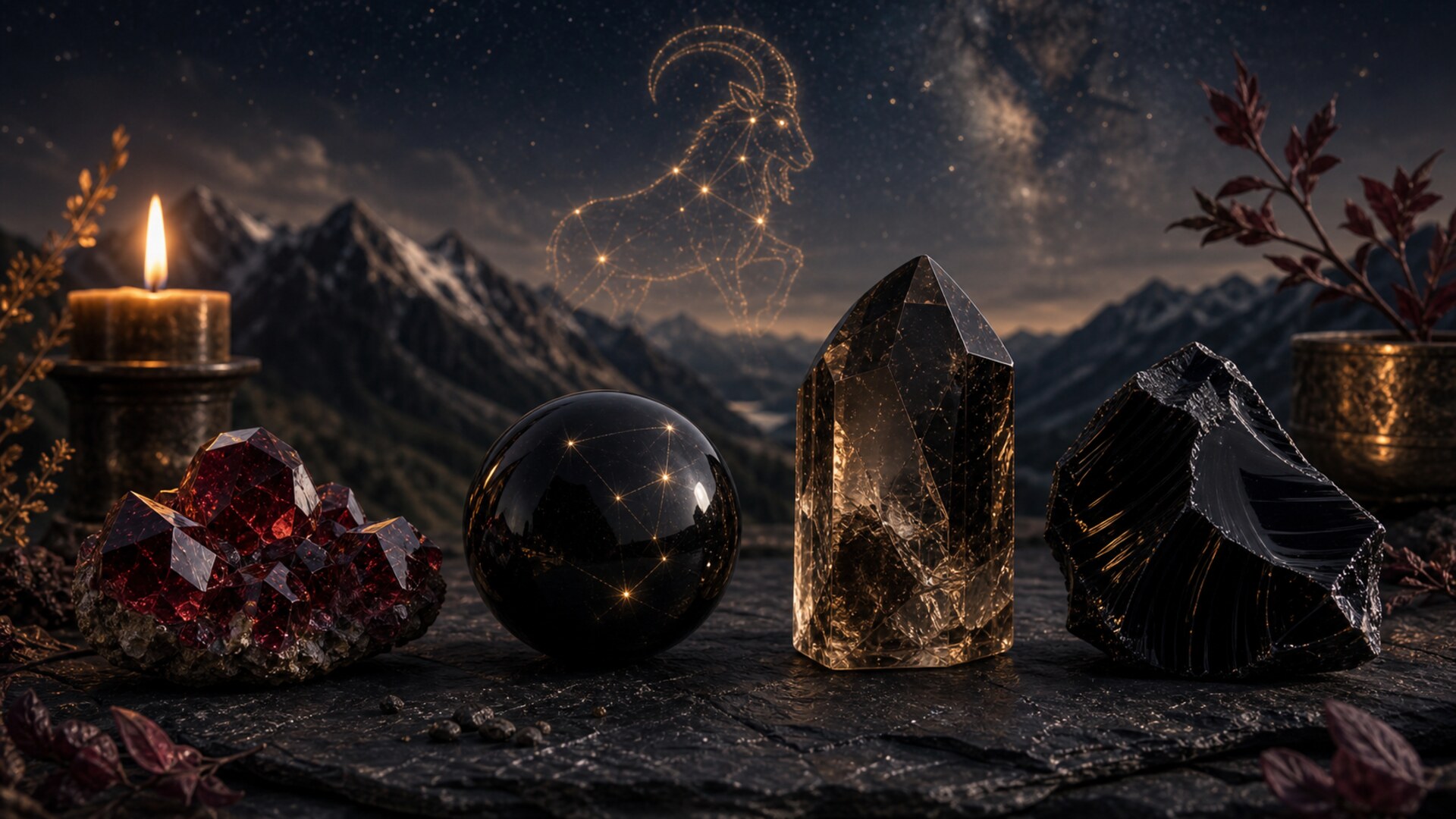 Piedras para Capricornio: granate, ónix, cuarzo ahumado y obsidiana